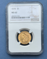 1878 Gold $5 Liberty NGC MS62