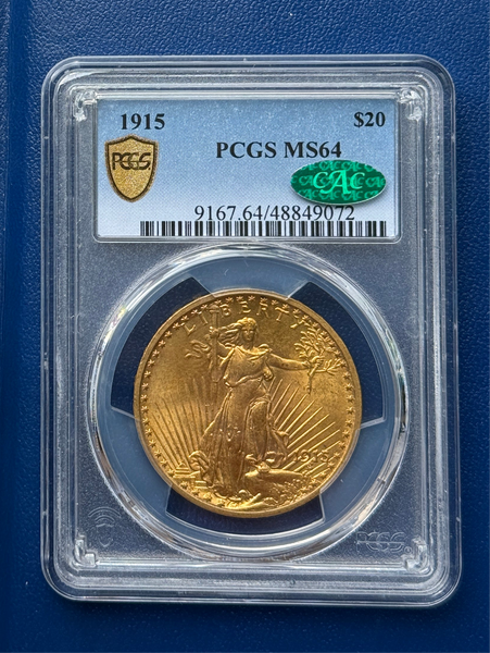 1915 $20 Saint Gaudens Gold Double Eagle PCGS MS64 CAC