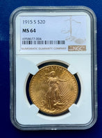 1915 S $20 Gold Saint Gaudens NGC MS 64