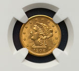 1906 Gold $2.5 Liberty Head Quarter Eagle NGC MS65