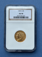 1909-S $5 Gold Indian Head Half Eagle NGC AU 58