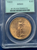 1923 D Gold $20 Saint Gaudens PCGS 63