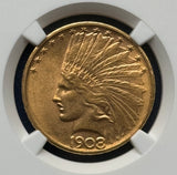 1908 D No Motto $10 Indian Head NGC MS61