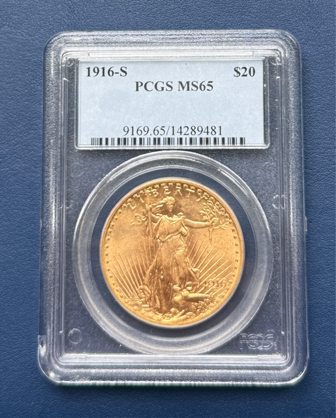 1916-S $20 Saint Gaudens PCGS MS65