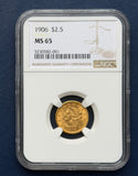 1906 Gold $2.5 Liberty Head Quarter Eagle NGC MS65