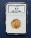 1910 D Gold $10 Indian NGC MS 64