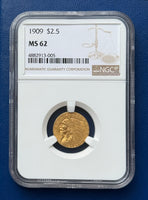 1909 $2.50 Gold Indian Quarter Eagle NGC MS62