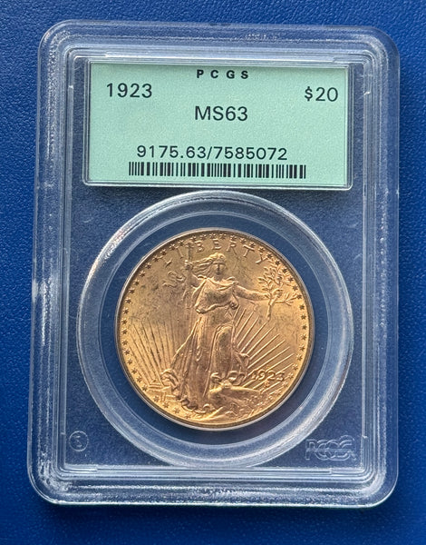 1923 D Gold $20 Saint Gaudens PCGS 63