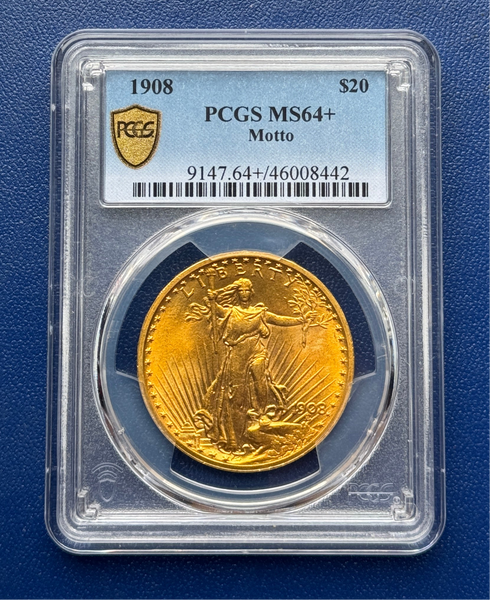 1908 $20 Saint Gaudens Double Eagle PCGS  Shield MS64+ Motto