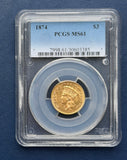 1874 $3 Princess Gold PCGS MS61