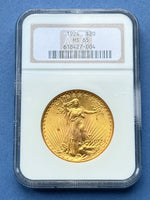 1924 Gold $20 Saint Gaudens Double Eagle NGC MS 65