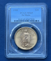 1908 $20 Gold Saint Gaudens Double Eagle PCGS MS65 No Motto