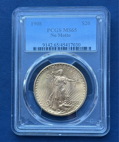 1908 $20 Gold Saint Gaudens Double Eagle PCGS MS65 No Motto