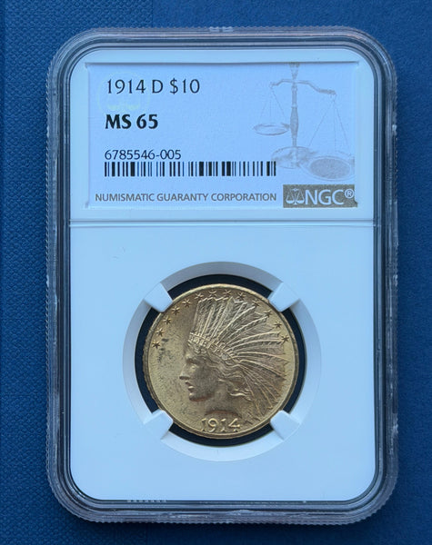 1914 D $10 Indian Gold Eagle NGC MS 65