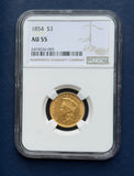 1854 $3 Gold Princess NGC AU 55