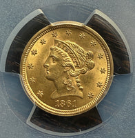 1861 $2.50 Gold Liberty Quarter Eagle PCGS MS63 Shield New Reverse