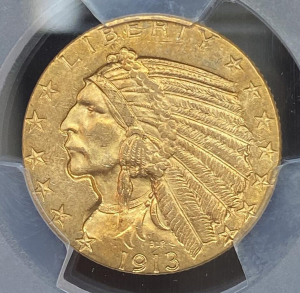 1913 Gold $5 Indian Head Half Eagle PCGS MS62 Shield