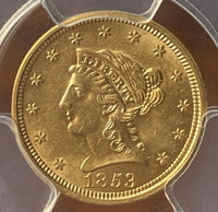 1853 Gold $2.50 Liberty Head Quarter Eagle PCGS MS62