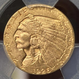 1926 Gold $2.50 Indian Head Quarter Eagle PCGS MS63 Shield