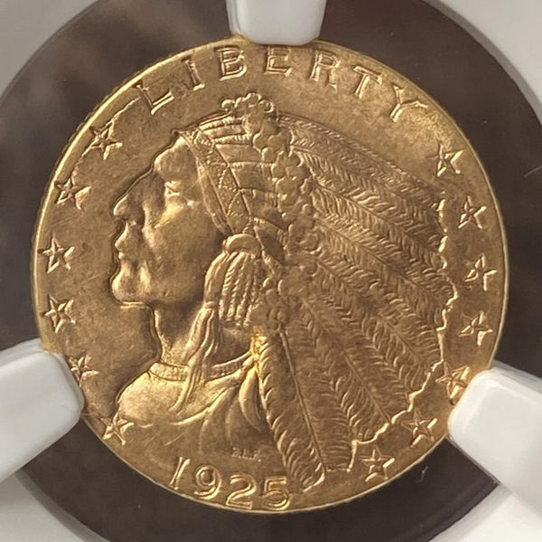 1925 D Gold $2.50 Indian Head Quarter Eagle NGC MS64+